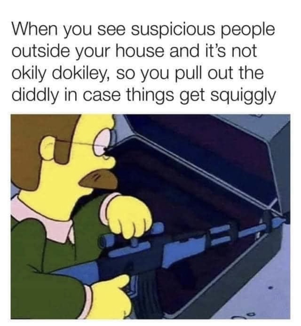 funny pictures - When you see suspicious people outside your house and it's not okily dokiley, so you pull out the diddly in case things get squiggly