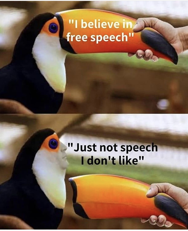 baby toucan - "I believe in free speech" "Just not speech I don't "