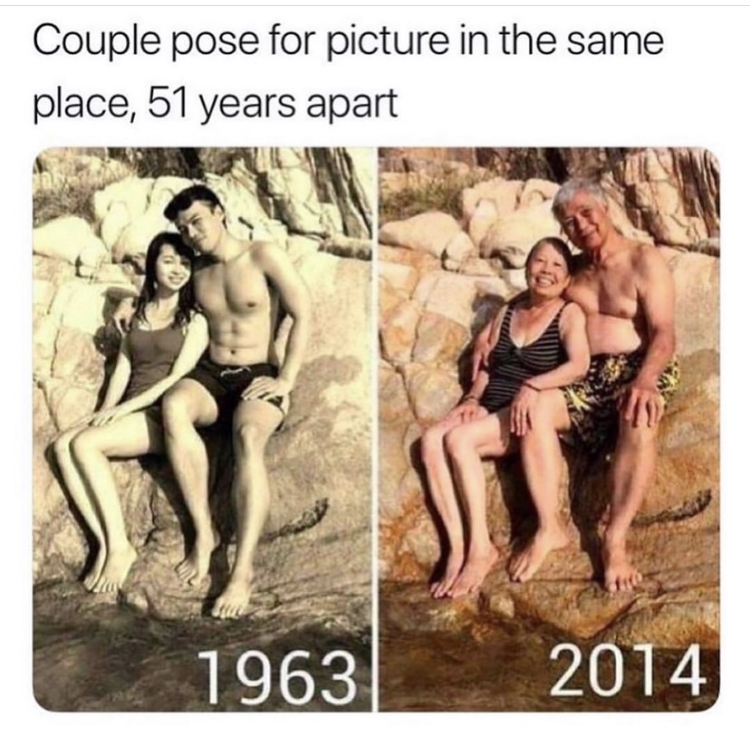 couple pose meme - Couple pose for picture in the same place, 51 years apart 1963 2014