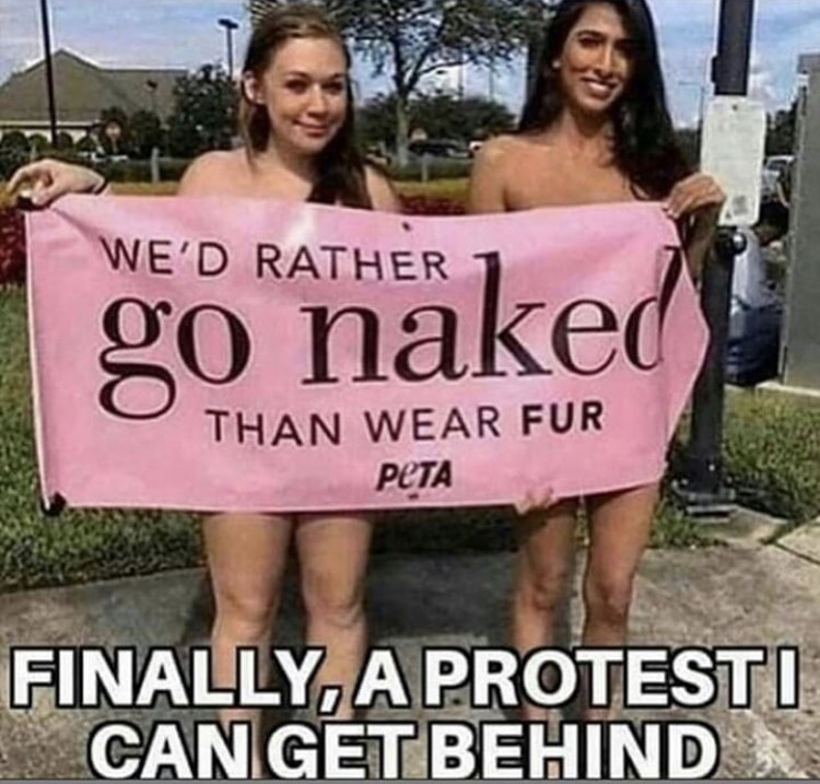 peta meme - We'D Rather go naked Than Wear Fur Peta Finally, A Protesti Can Get Behind