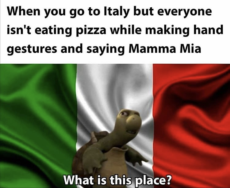 at - When you go to Italy but everyone isn't eating pizza while making hand gestures and saying Mamma Mia What is this place?