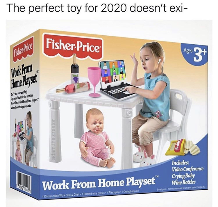 fisher price - | Work From Home Playset The perfect toy for 2020 doesn't exi Fisher Price Fisher Price Ages 3 Work From Hame Playset Metal qalere redar Har om the creato Includes Video Conference Crying Baby Wine Bottles