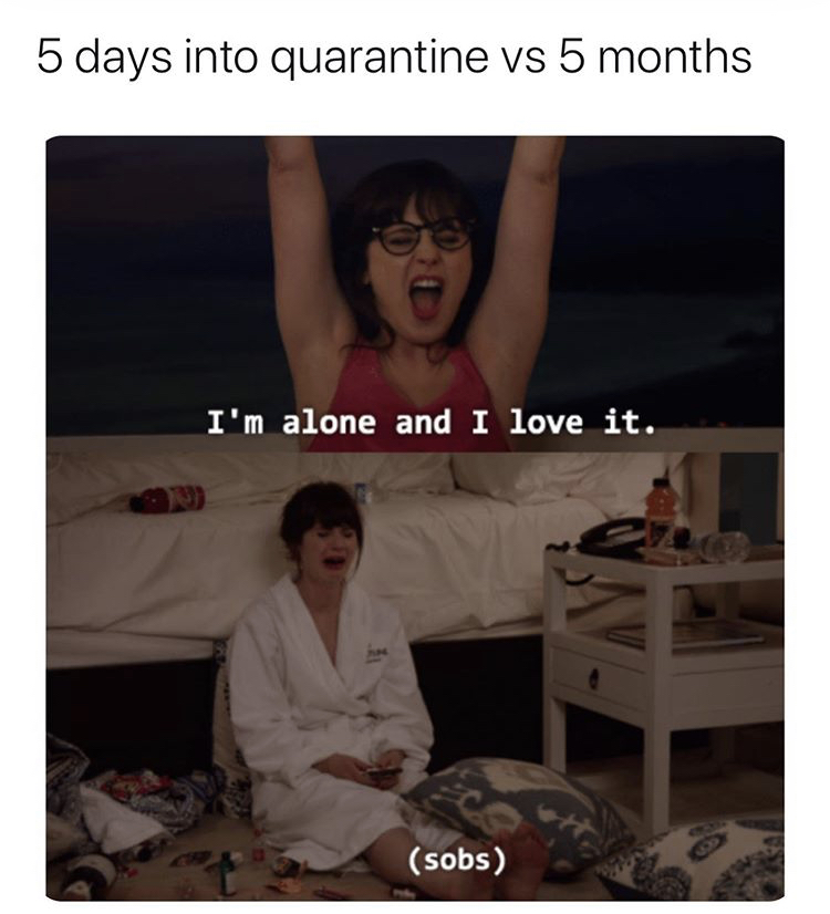 valentines day film quotes - 5 days into quarantine vs 5 months I'm alone and I love it. sobs