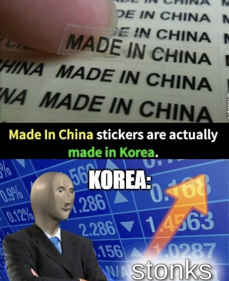 online advertising - De In China M E In China M Made In China Hina Made In China Na Made In China Made In China stickers are actually made in Korea. Korea % 0.9% 56 1.286 0.468 2.286 1 4363 0.12% .156 4.0287 Wa Stonks