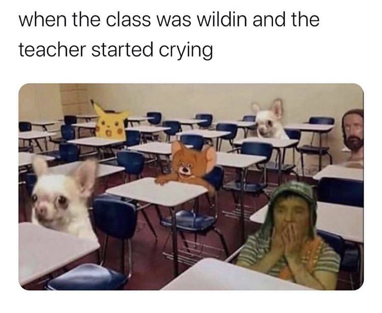 meme about teacher making you cry - when the class was wildin and the teacher started crying