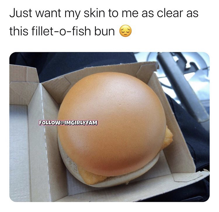 burger meme - Just want my skin to me as clear as this filletofish bun Imgirlyfam