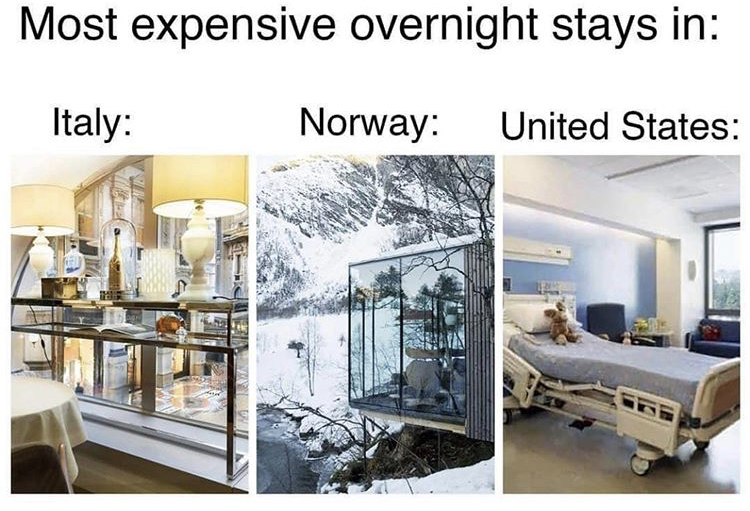 Most expensive overnight stays in Italy Norway United States hospital bed
