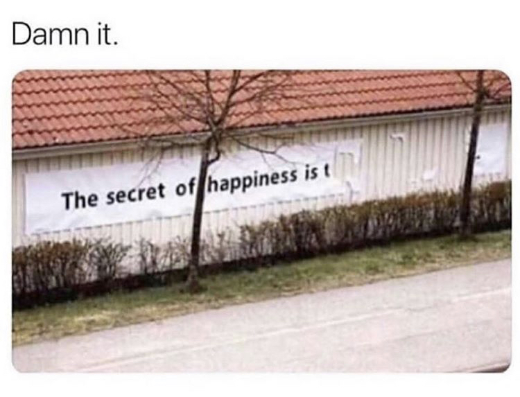 secret of happiness is t - Damn it. The secret of happiness is t