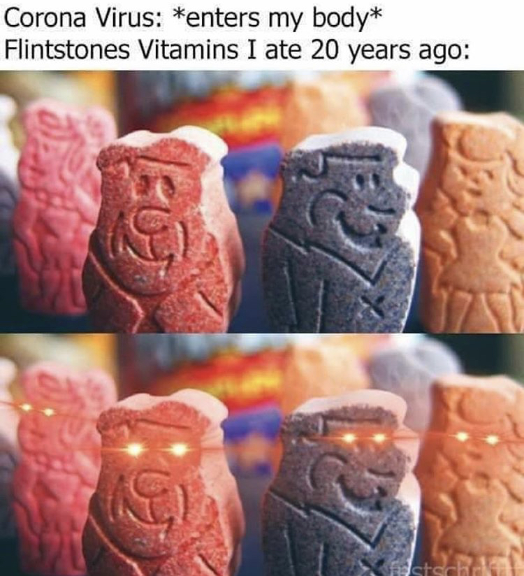 flintstone vitamins kids - Corona Virus enters my body Flintstones Vitamins I ate 20 years ago stock
