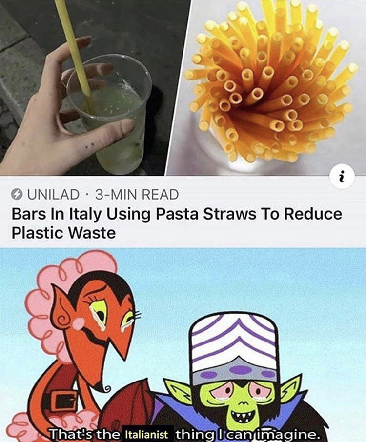 italy pasta straws - Unilad 3Min Read Bars In Italy Using Pasta Straws To Reduce Plastic Waste That's the Italianist thing I can imagine.