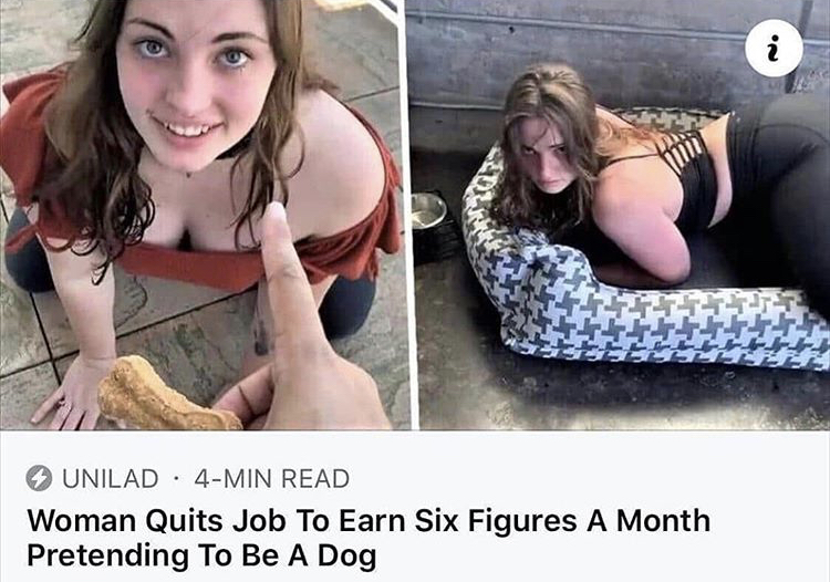 woman quits job to earn six figures - i Unilad 4Min Read Woman Quits Job To Earn Six Figures A Month Pretending To Be A Dog