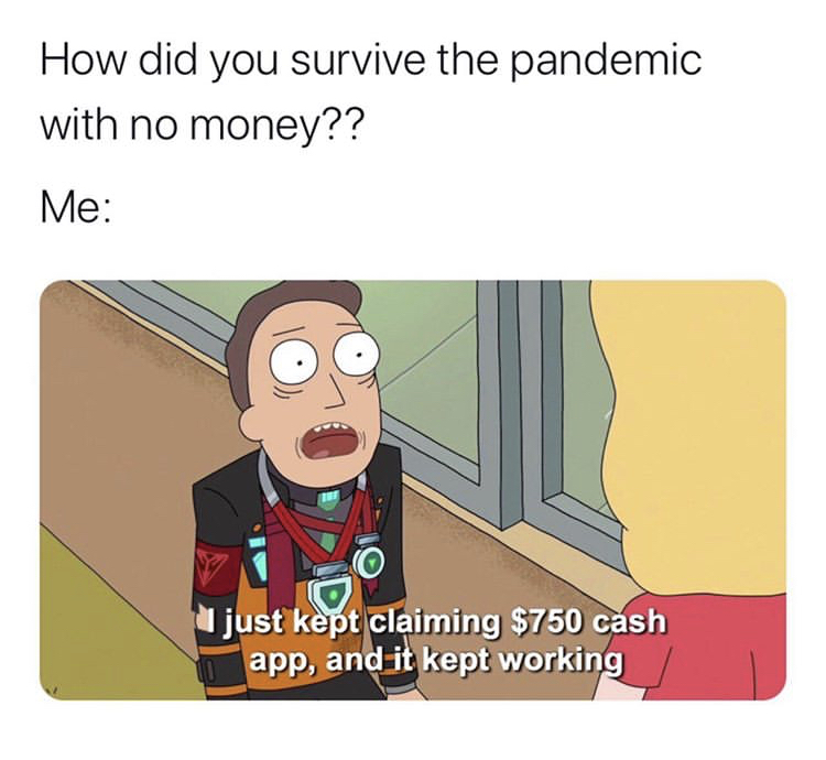 dank memes 2020 - How did you survive the pandemic with no money?? Me I just kept claiming $750 cash app, and it kept working