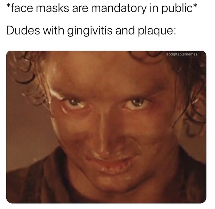 photo caption - face masks are mandatory in public Dudes with gingivitis and plaque acceptablememes