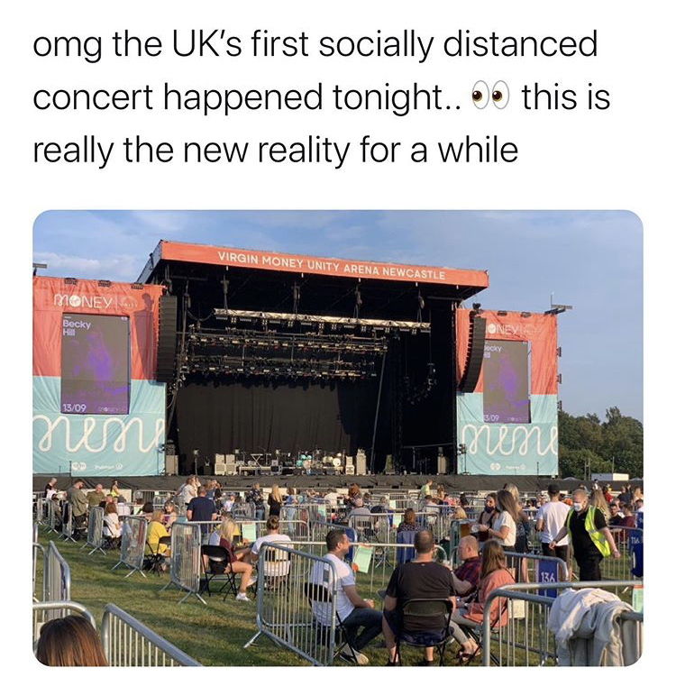 presentation - omg the Uk's first socially distanced concert happened tonight... this is really the new reality for a while Virgin Money Unity Arena Newcastle Money Be nen nu