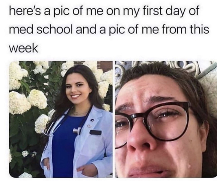 here's a pic of me on my first day of med school and a pic of me from this week