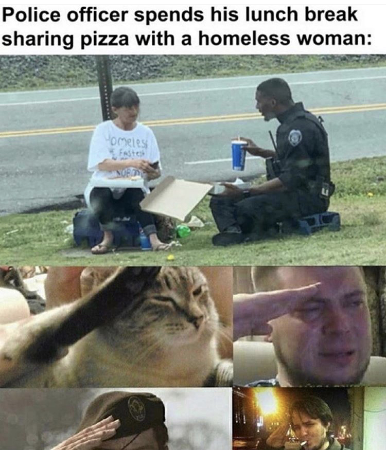 mr peanut rip - Police officer spends his lunch break sharing pizza with a homeless woman mies
