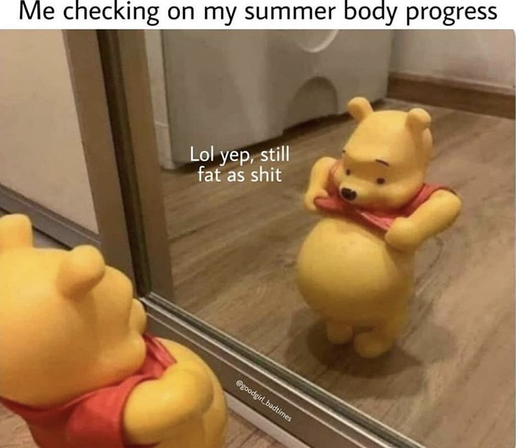 Me checking on my summer body progress Lol yep, still fat as shit