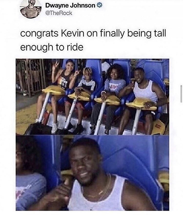 photo caption - Dwayne Johnson TheRock congrats Kevin on finally being tall enough to ride