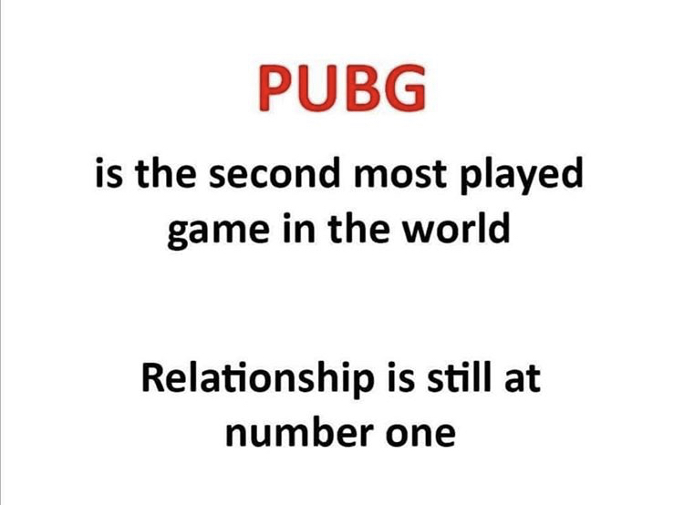 Pubg is the second most played game in the world Relationship is still at number one