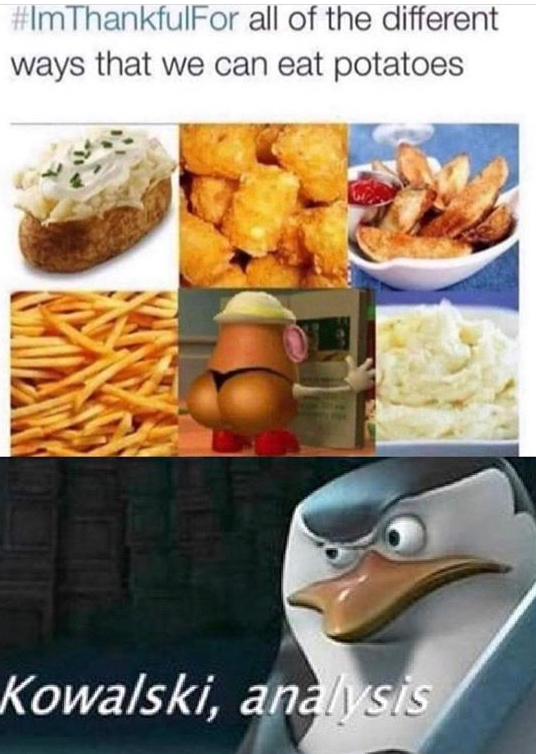 kowalski analysis meme - all of the different ways that we can eat potatoes Kowalski, analysis