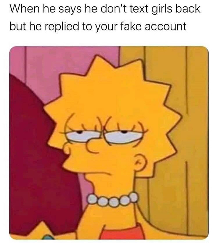 lisa simpson meme - When he says he don't text girls back but he replied to your fake account