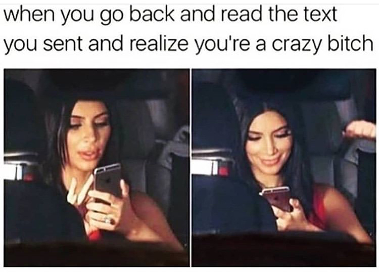 crazy bitch meme - when you go back and read the text you sent and realize you're a crazy bitch
