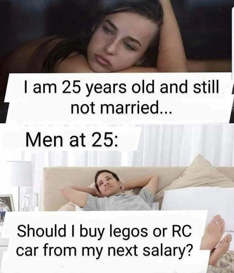 photo caption - I am 25 years old and still not married... Men at 25 Should I buy legos or Rc car from my next salary?