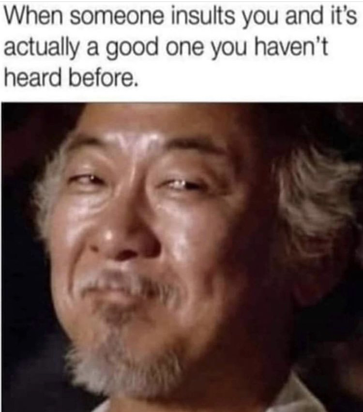 mr miyagi karate kid - When someone insults you and it's actually a good one you haven't heard before.