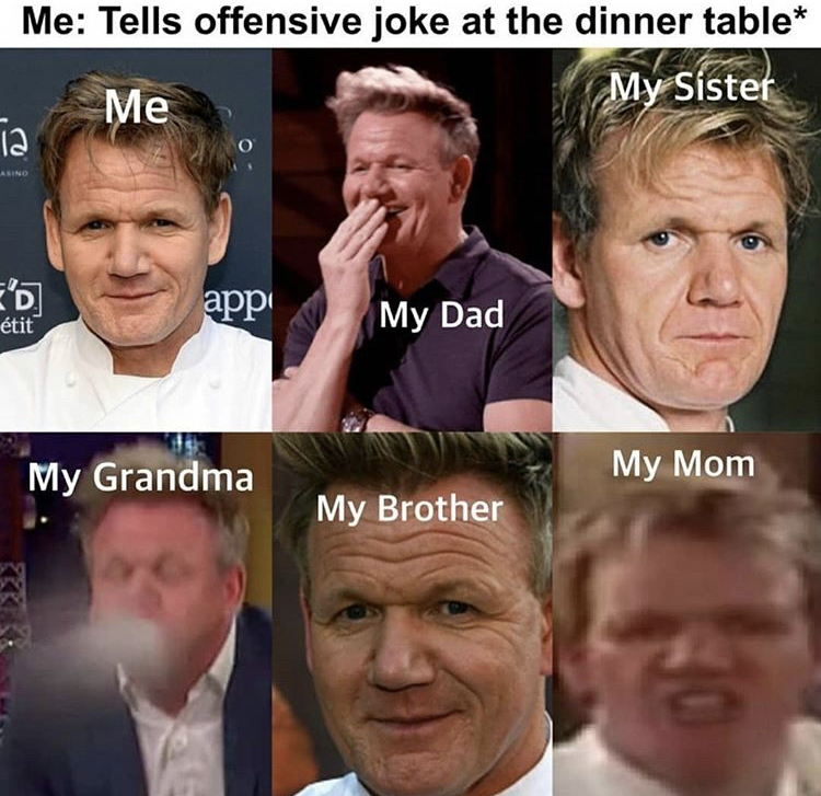 black comedy - Me Tells offensive joke at the dinner table My Sister Me 12 app tit My Dad My Grandma My Mom My Brother