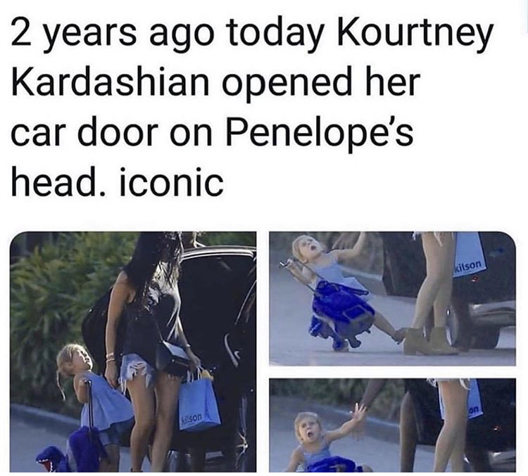 shoulder - 2 years ago today Kourtney Kardashian opened her car door on Penelope's head. iconic kitson on uson