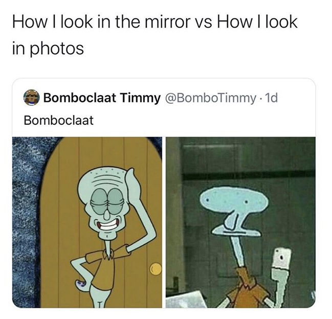 skinny squidward - How I look in the mirror vs How I look in photos Bomboclaat Timmy 1d Bomboclaat