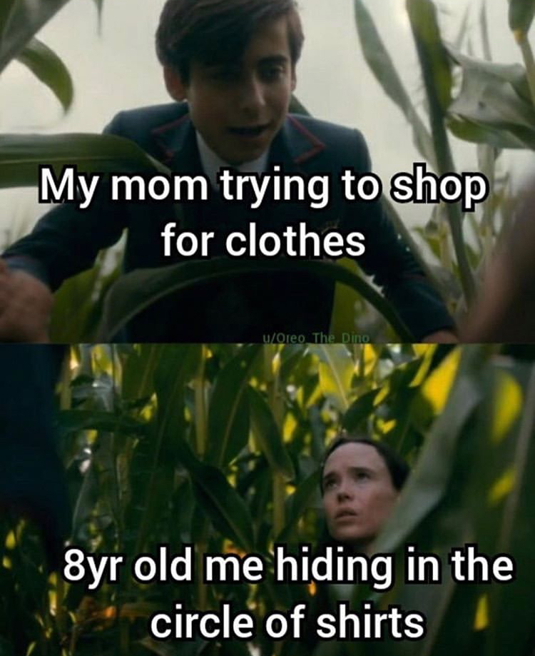 tree - My mom trying to shop for clothes Ole The 8yr old me hiding in the circle of shirts