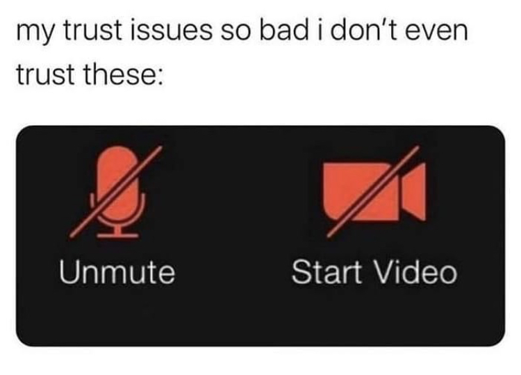 memes on online classes - my trust issues so bad i don't even trust these $ Unmute Start Video
