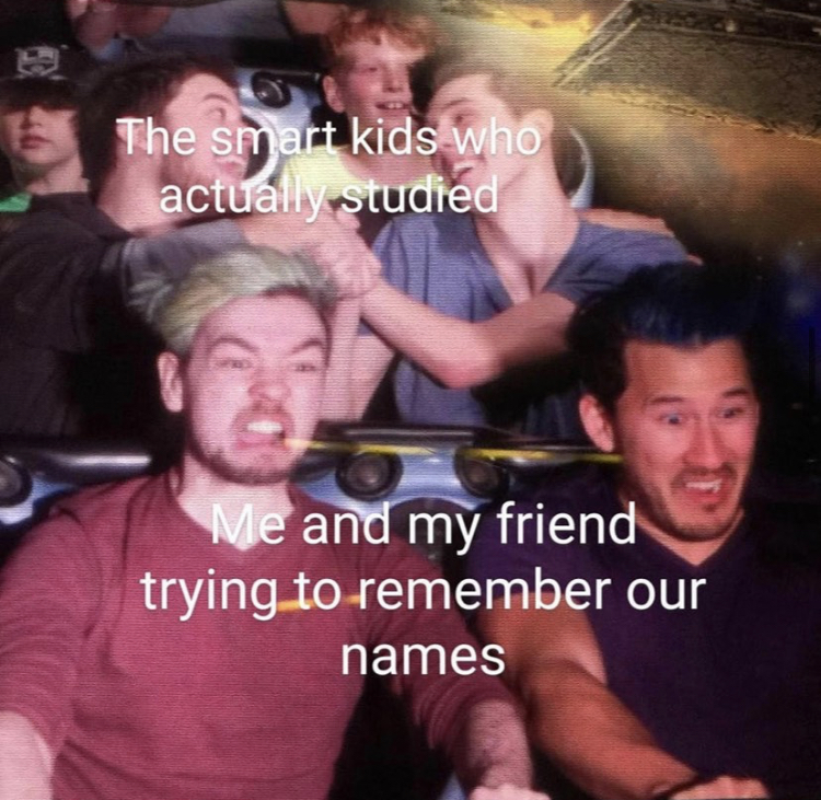 funny memes - jacksepticeye roller coaster - The smart kids who actually studied Me and my friend trying to remember our names