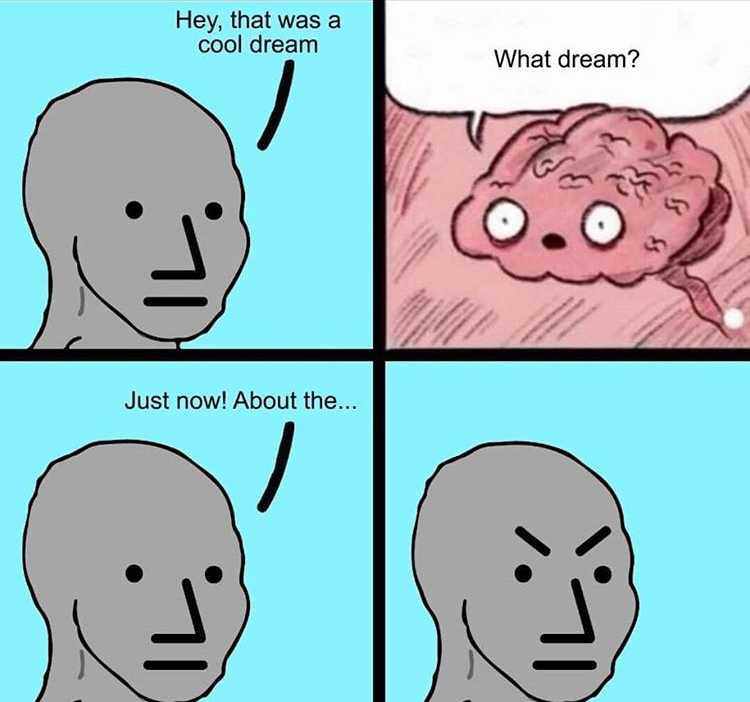 funny memes - hey that was a cool dream meme - Hey, that was a cool dream What dream? Just now! About the...