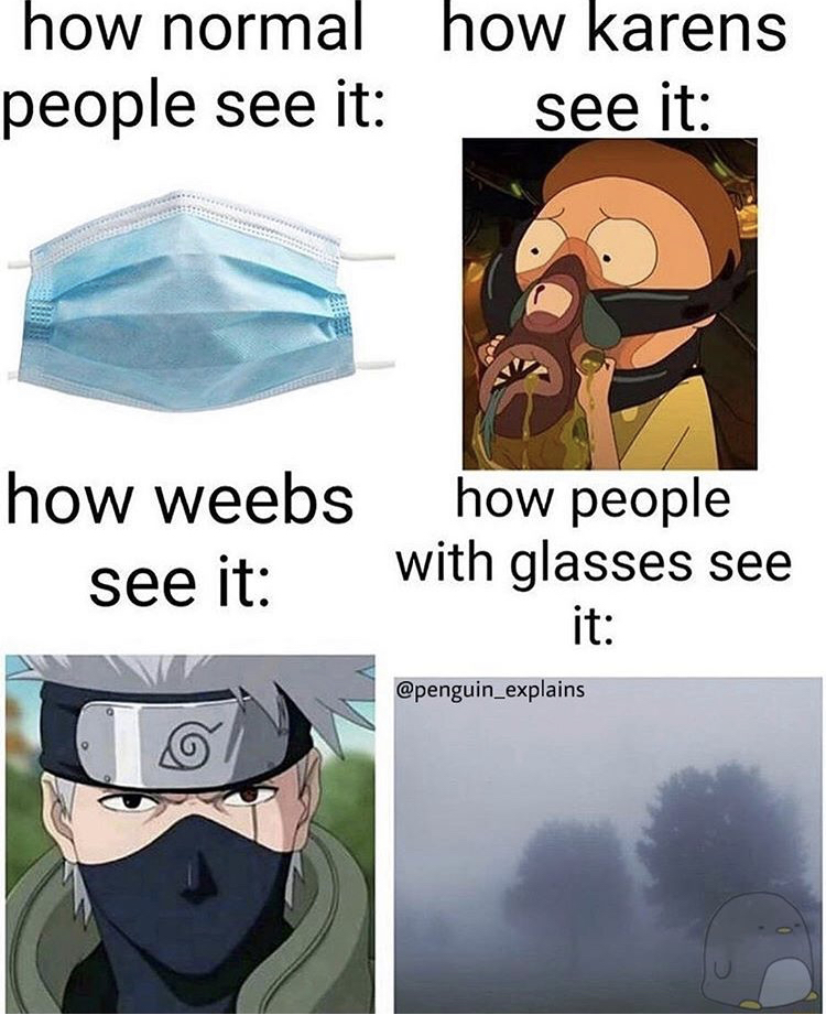 mask memes - how normal how karens people see it see it how weebs see it how people with glasses see it