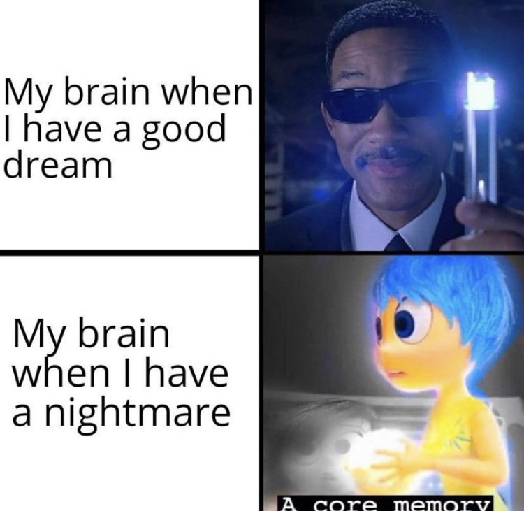 memory memes - My brain when I have a good dream My brain when I have nightmare a A core memory