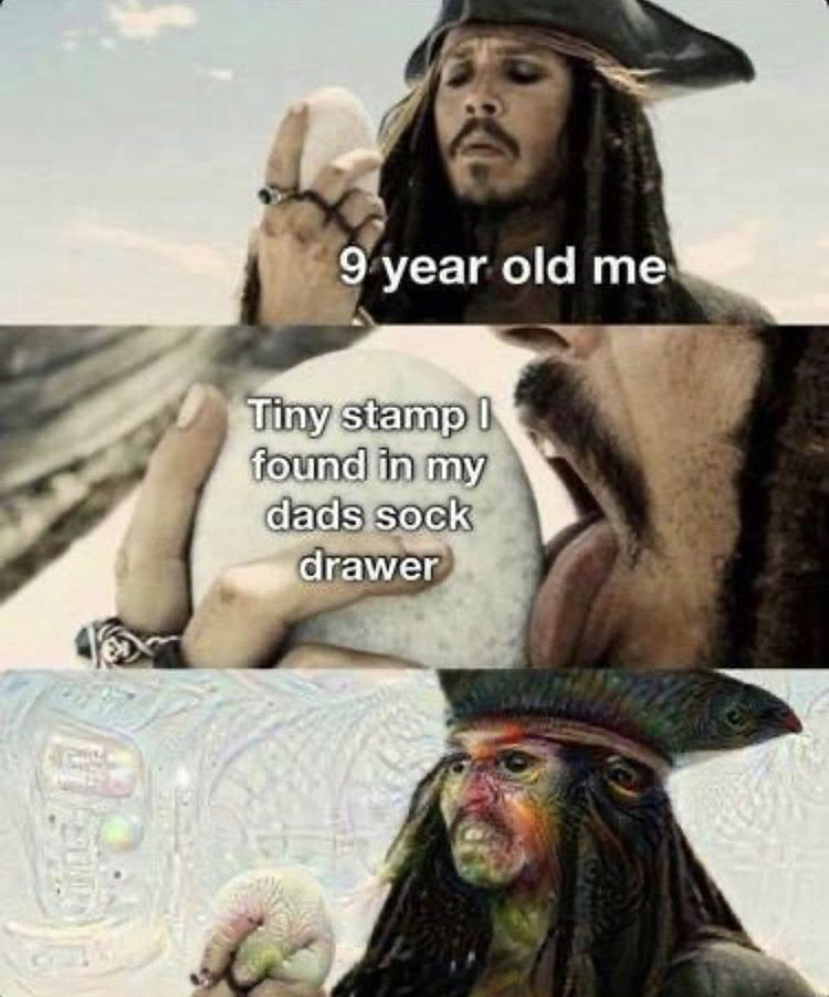 jack sparrow memes - 9 year old me Tiny stamp found in my dads sock drawer
