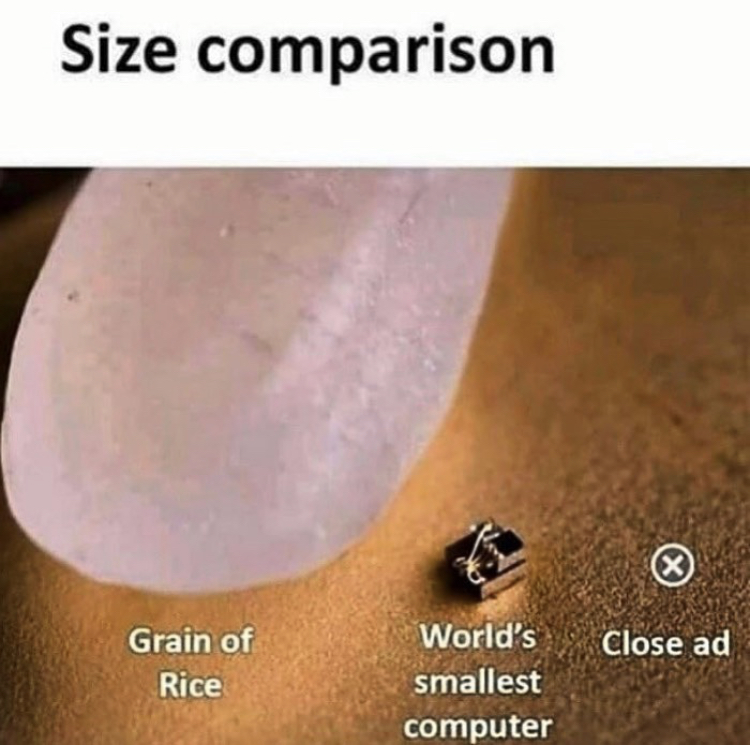 mouth - Size comparison Grain of Rice Close ad World's smallest computer
