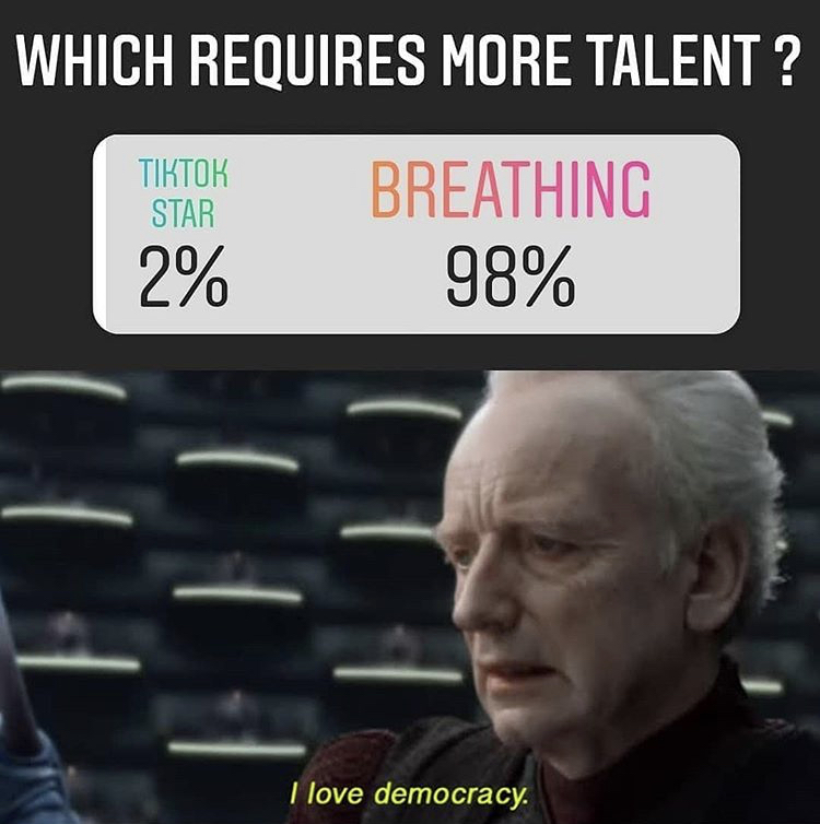 love democracy meme - Which Requires More Talent ? Tiktok Star Breathing 98% 2% I love democracy.
