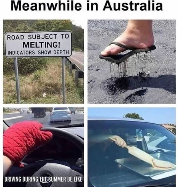 australia meme - Meanwhile in Australia Road Subject To Melting! Indicators Show Depth Driving During The Summer Be