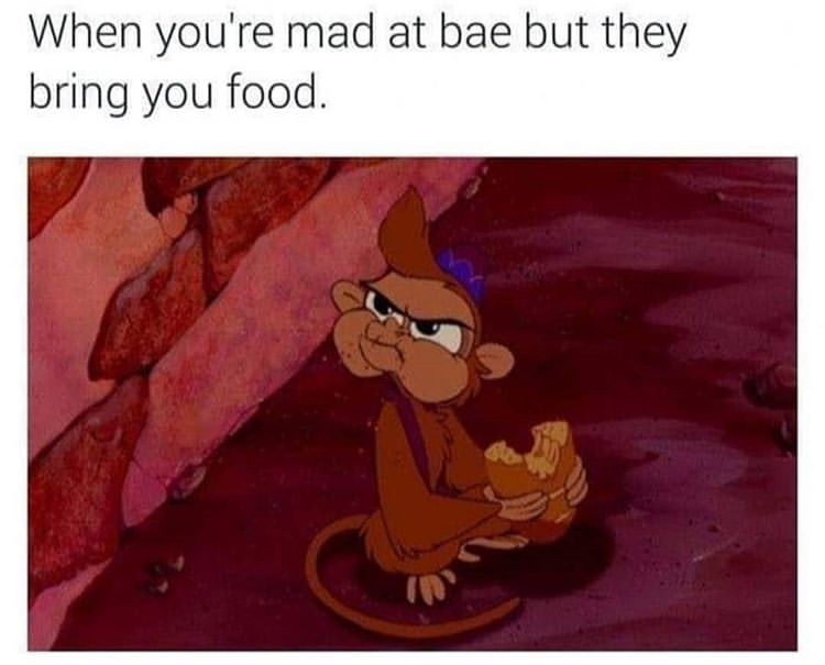 funny couple memes - When you're mad at bae but they bring you food.