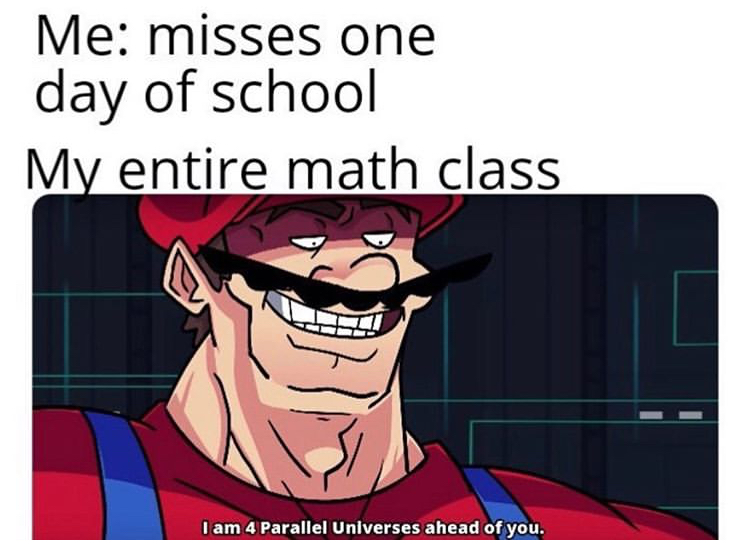 am 4 parallel universes ahead of you - Me misses one day of school My entire math class I am 4 Parallel Universes ahead of you.