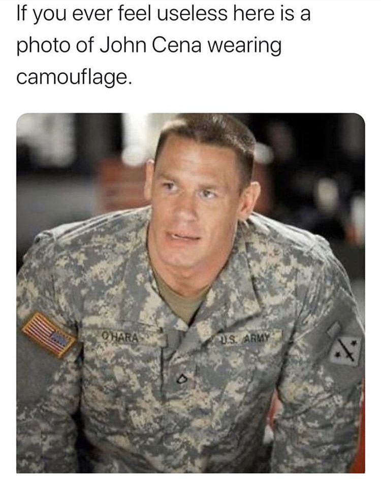 john cena invisible meme - If you ever feel useless here is a photo of John Cena wearing camouflage. Ohara Us Army