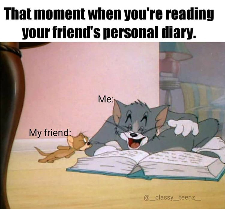 funny memes - cat - That moment when you're reading your friend's personal diary. Me My friend