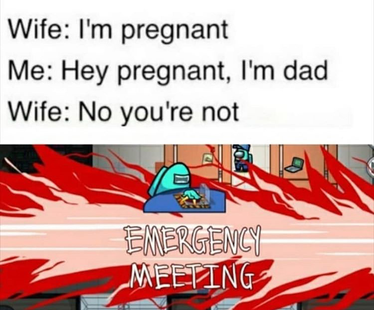 among us emergency - Wife I'm pregnant Me Hey pregnant, I'm dad Wife No you're not Emergency Meeting