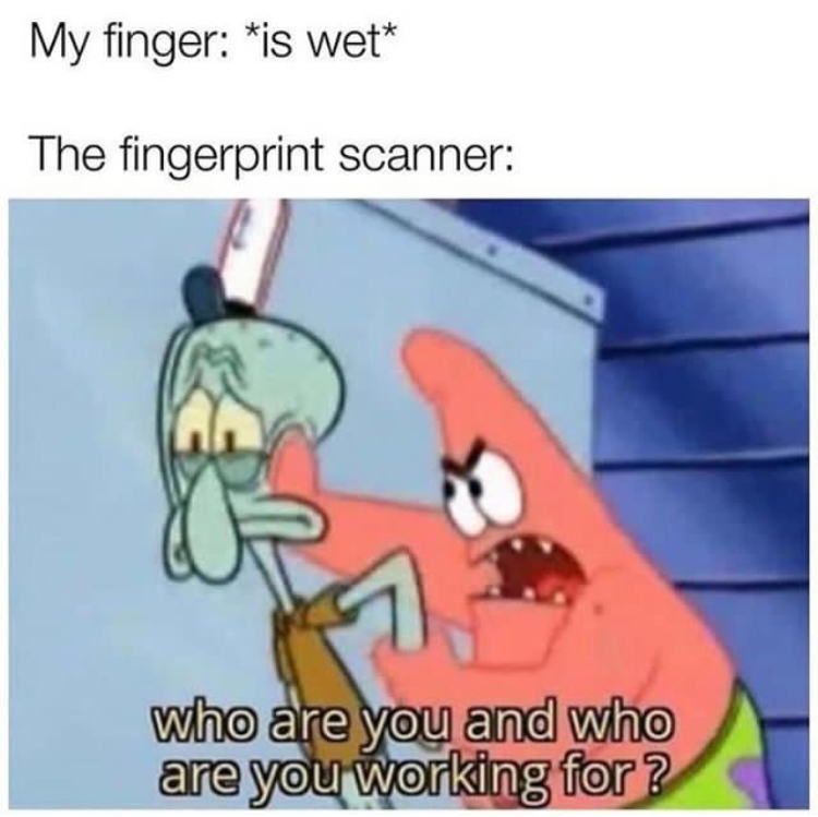 you and who are you working - My finger is wet The fingerprint scanner who are you and who are you working for?