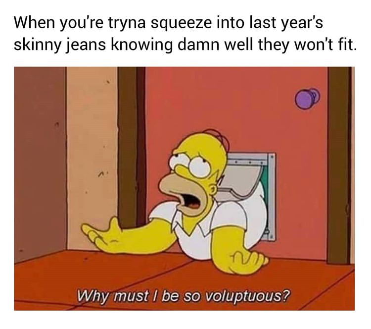 homer simpson why must i be so voluptuous - When you're tryna squeeze into last year's skinny jeans knowing damn well they won't fit. Why must I be so voluptuous?
