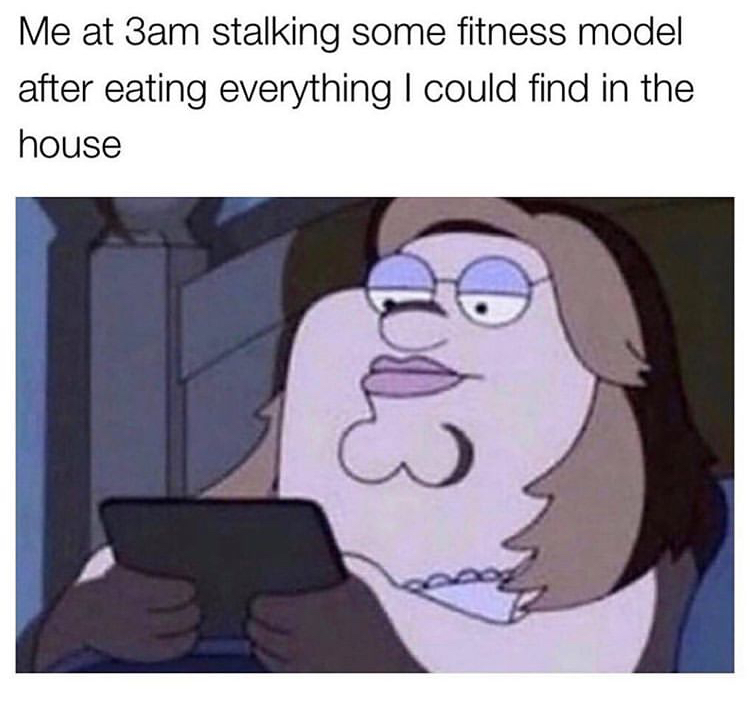 libra memes - Me at 3am stalking some fitness model after eating everything I could find in the house 13.