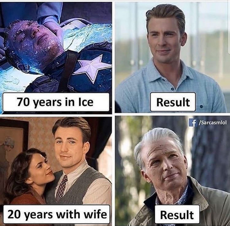 marvel relationship meme - 70 years in Ice Result f Sarcasmo! 20 years with wife Result Tai